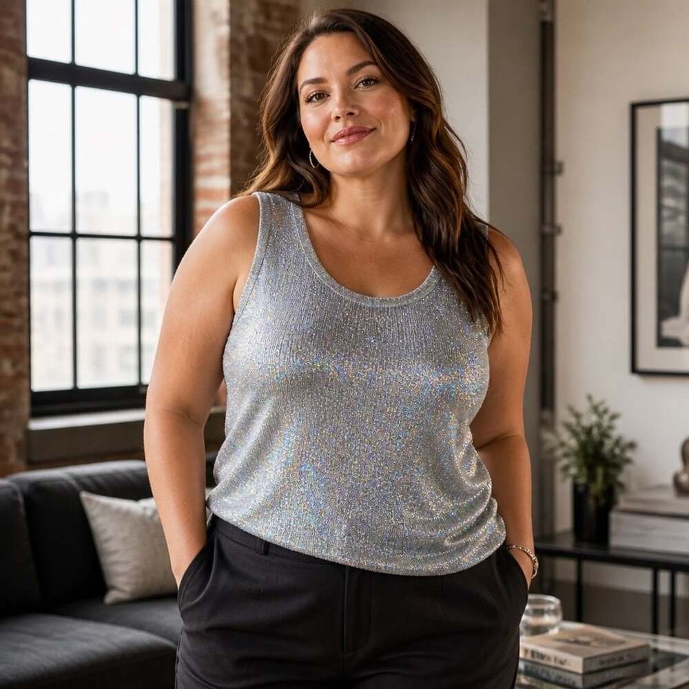 Studio C Classic Collection Plus Metallic Silver Shimmer Tank Top Size 26/28